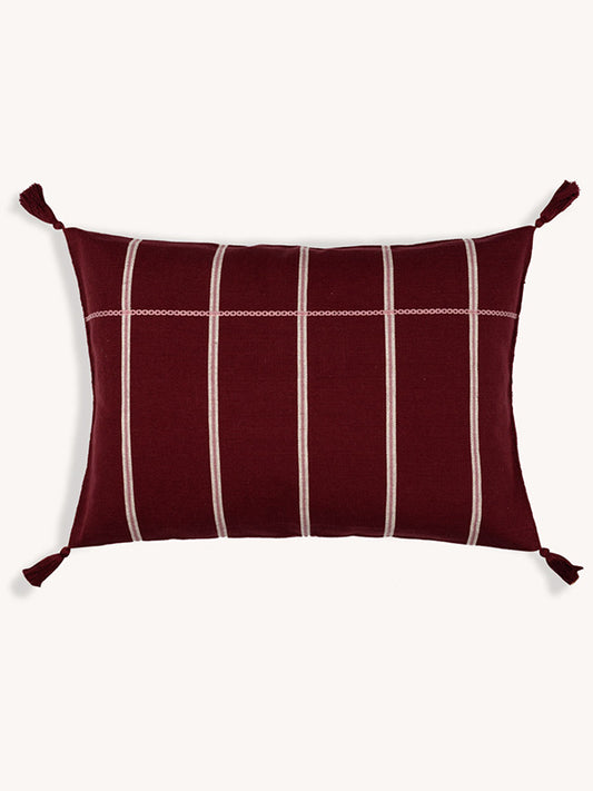 Rayas Stripe Zinacantan Handwoven Cushion - Burgundy