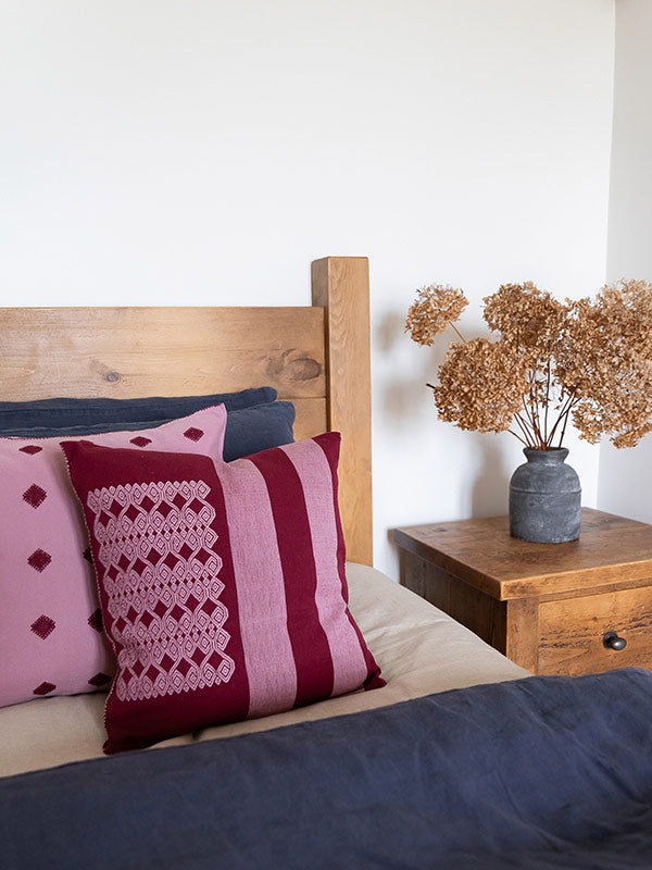 Larrinaga Handwoven Cushion Cover - Burgundy / Pink
