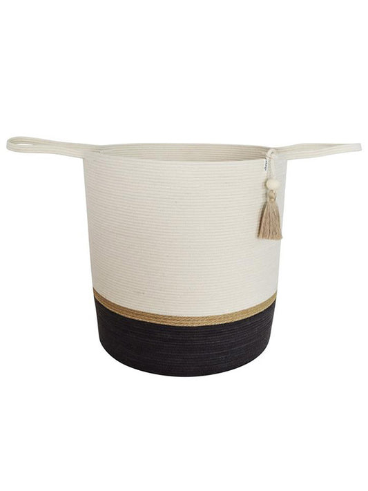 sustainable natural black and white floor storage basket