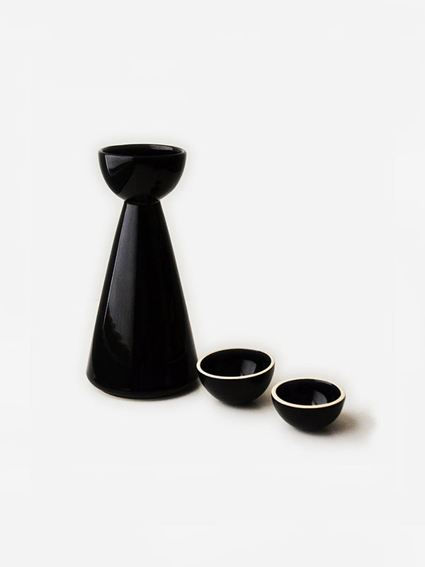 Bright Black Half Moon Carafe with 2 Cups