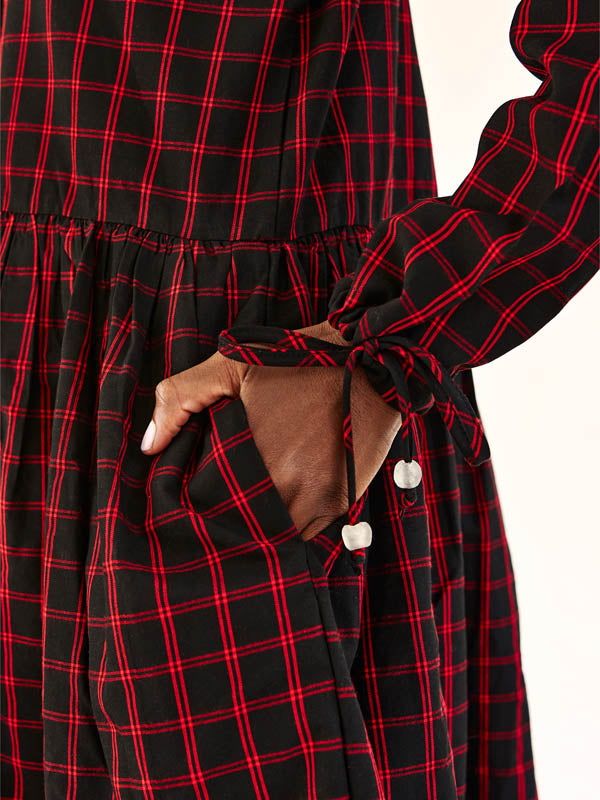 Checked Black & Red Babydoll Dress