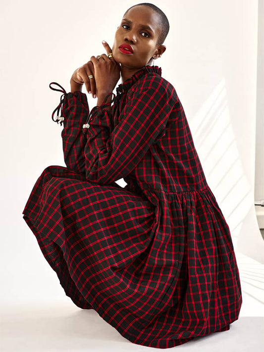 Checked Black & Red Babydoll Dress