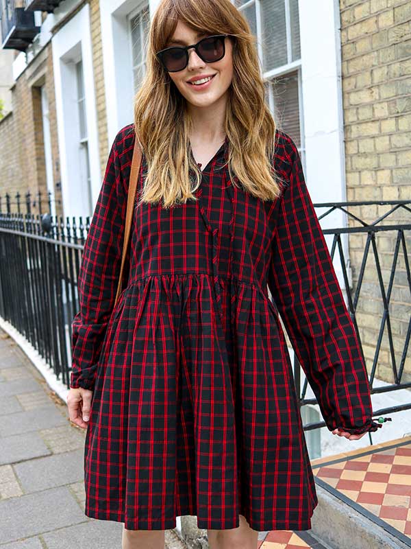 Checked Black & Red Babydoll Dress