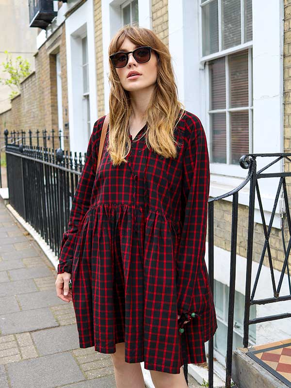 Checked Black & Red Babydoll Dress