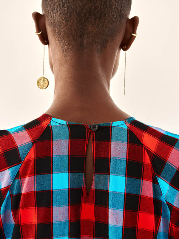Checked Turquoise & Red Tiered Dress