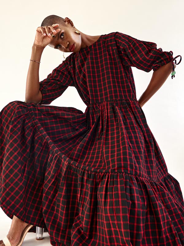 Checked Black & Red Tiered Dress