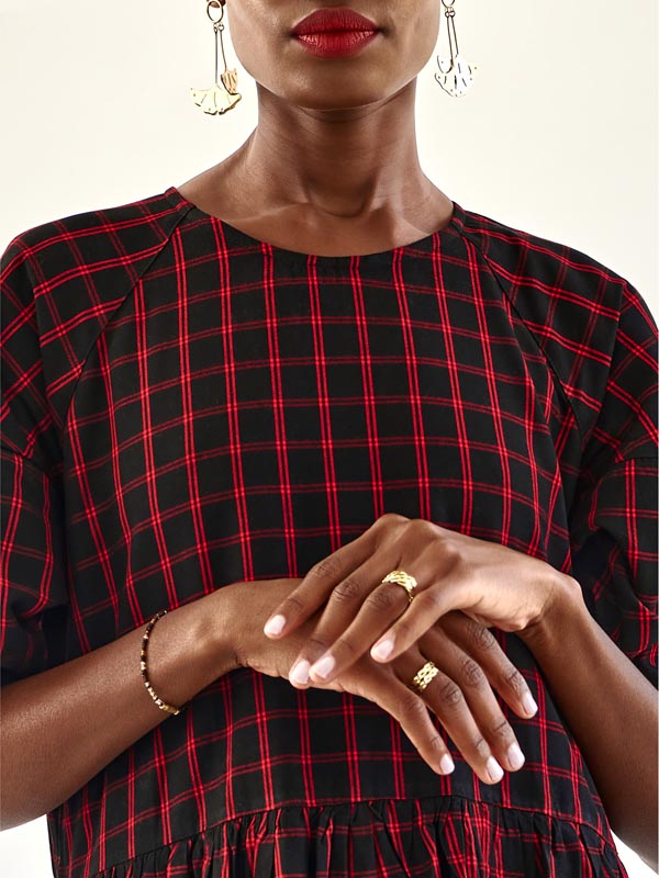 Checked Black & Red Tiered Dress