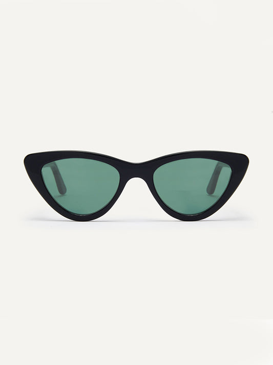 blue lens and black cat eye frame sunglasses