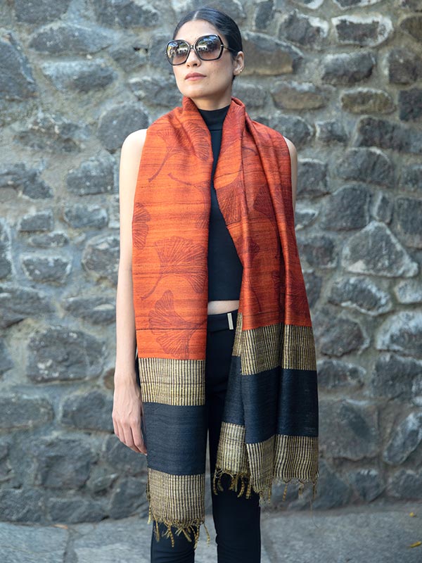 Gingko Leaf Peace Silk Scarf