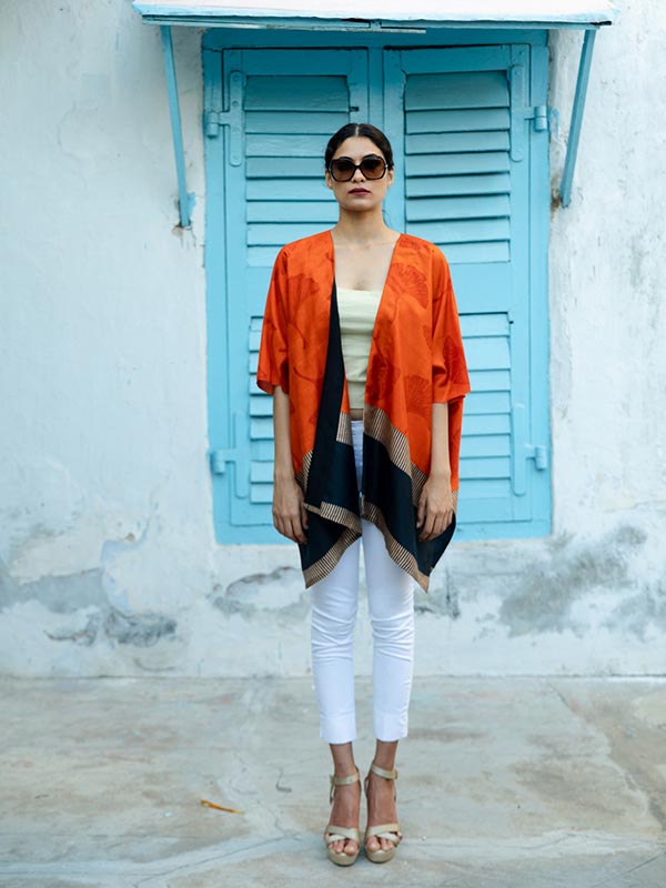 Gingko Leaf Silk Short Kimono
