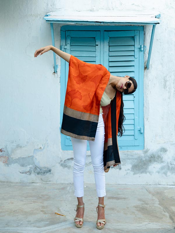 Gingko Leaf Silk Short Kimono