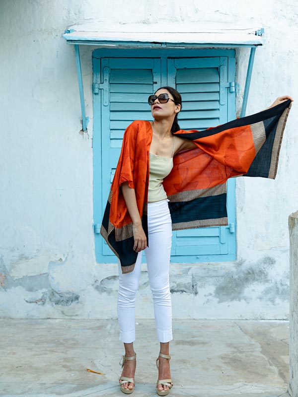 Gingko Leaf Silk Short Kimono