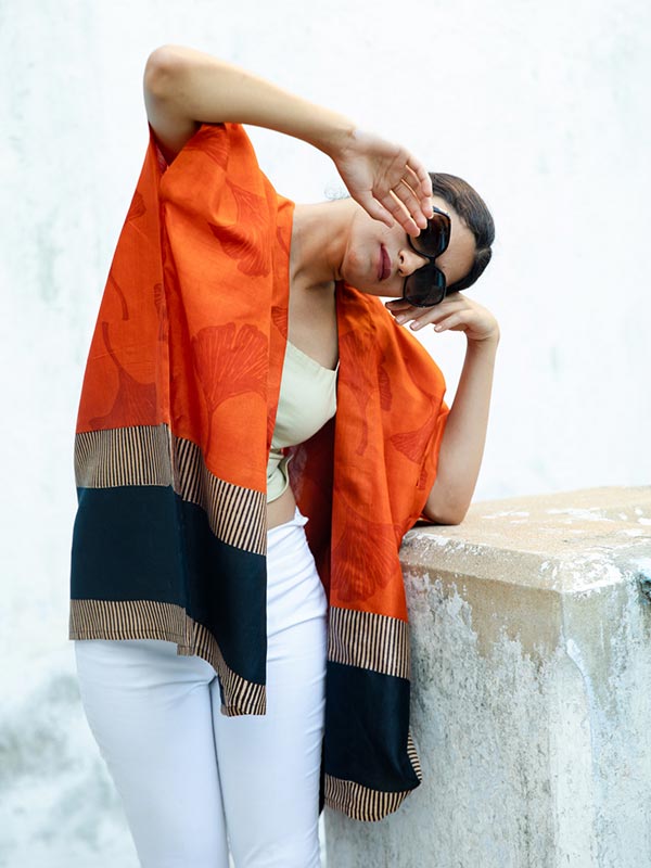 Gingko Leaf Silk Short Kimono