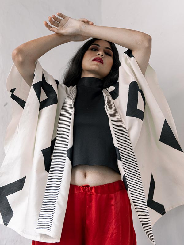 Rhombus Silk Short Kimono