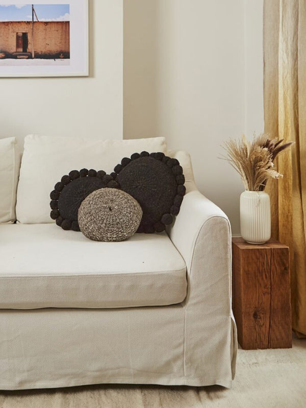 Valle Round Pom Pom Cushion, Small