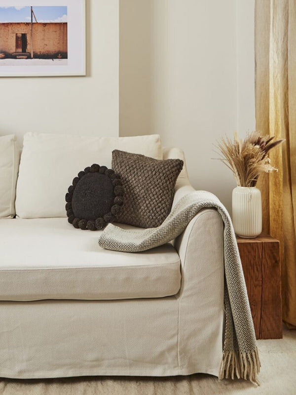 Valle Round Pom Pom Cushion, Small