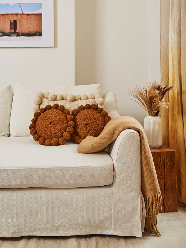 Valle Round Pom Pom Cushion, Small