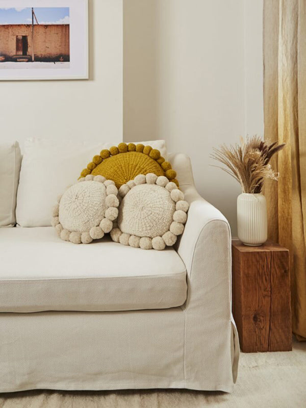 Valle Round Pom Pom Cushion, Small