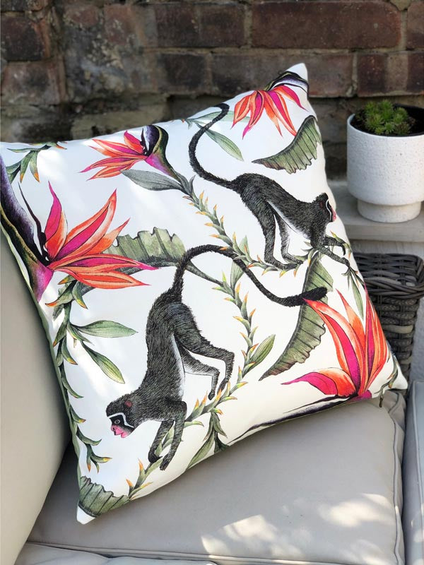 cotton white cushion with monkey print
