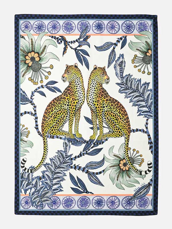 Love Leopard Tanzanite Blue Tea Towel