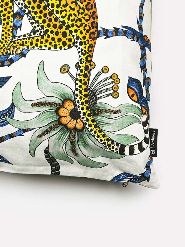 white and blue wildlife cushion