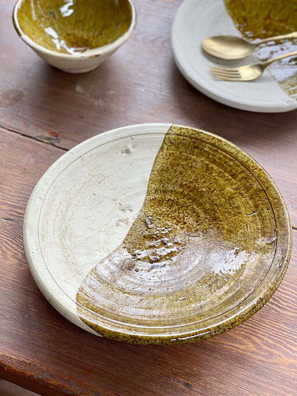 Tamegroute Ochre Half Glazed Plate, Large