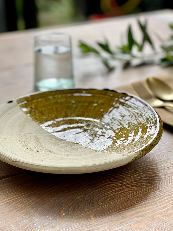 Tamegroute Ochre Half Glazed Plate, Medium