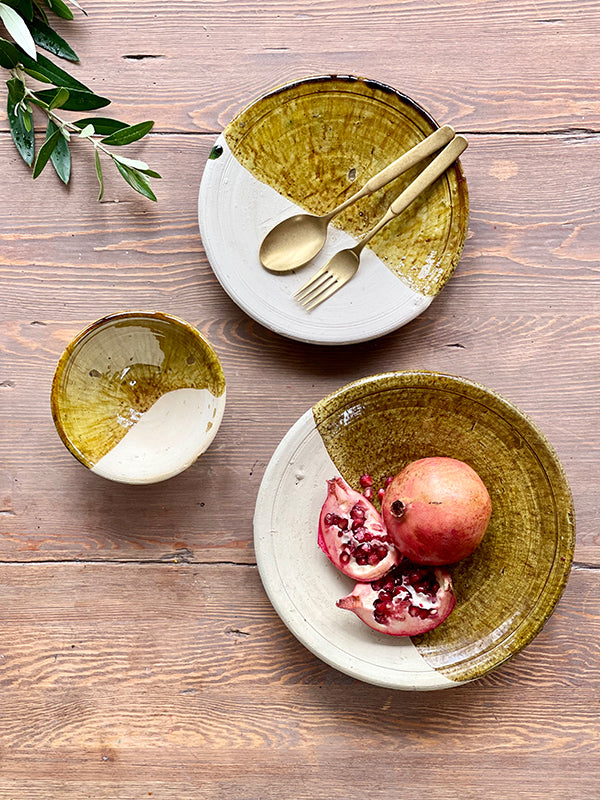 Tamegroute Ochre Half Glazed Plate, Medium