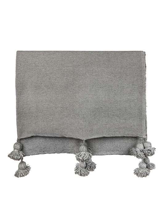 Pom Pom Cotton Blanket - Ash