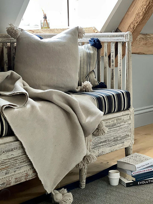 Pom Pom Cotton Blanket - Stone