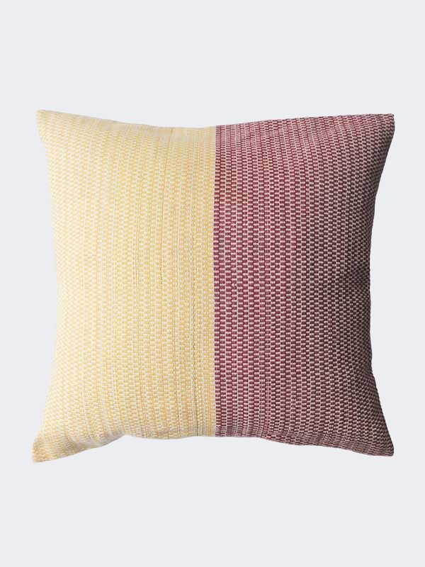 pink and yellow handwoven cushion