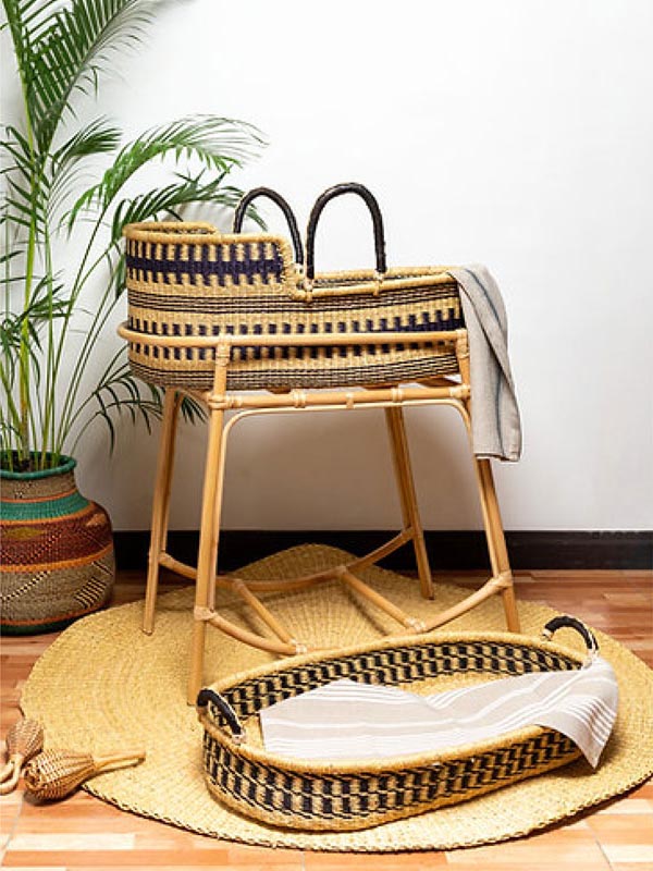 Navy & Natural Moses Baby Basket