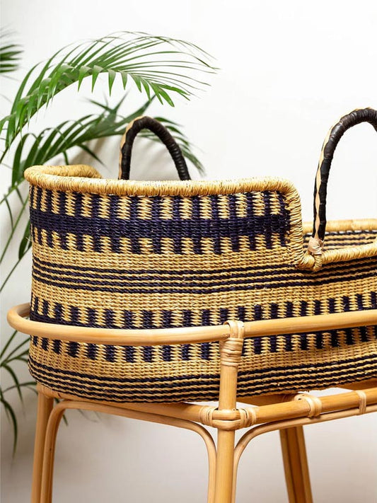 Navy & Natural Moses Baby Basket