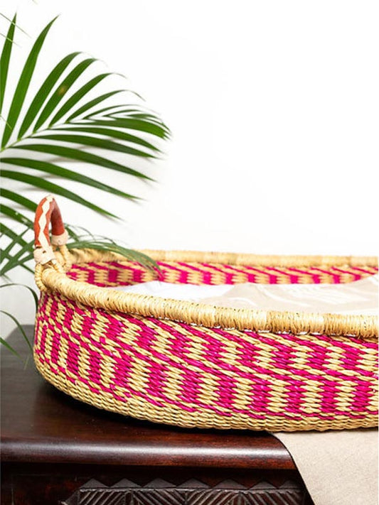 Pink & Natural Rattan Baby Changing Basket