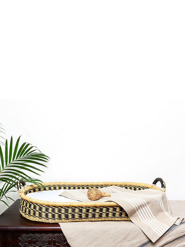 Navy & Natural Rattan Baby Changing Basket