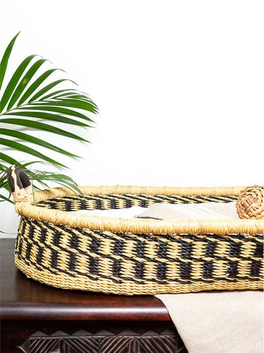 Navy & Natural Rattan Baby Changing Basket