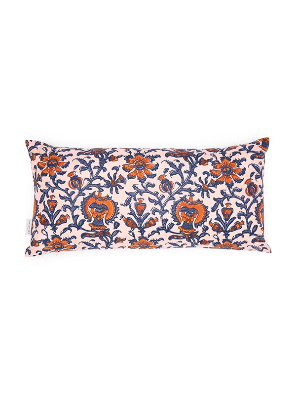 pink silk bolster cushion with floral print