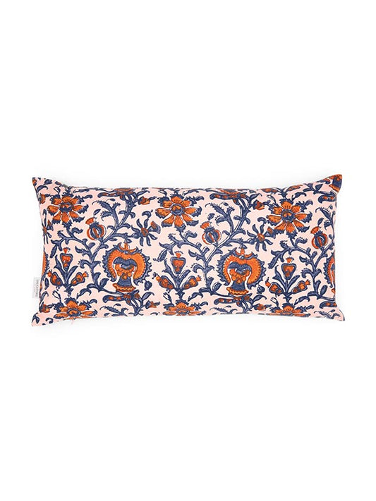 pink silk bolster cushion with floral print