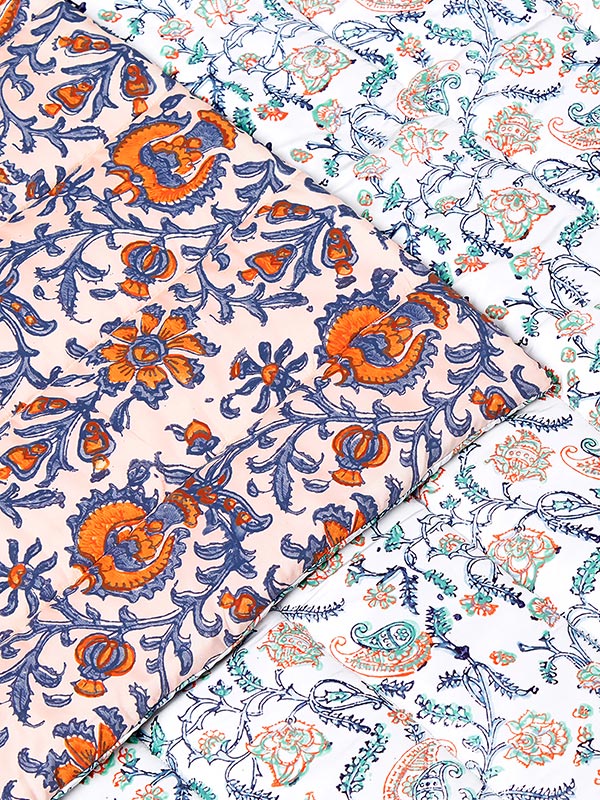 reversible Indian block printed floral cushions