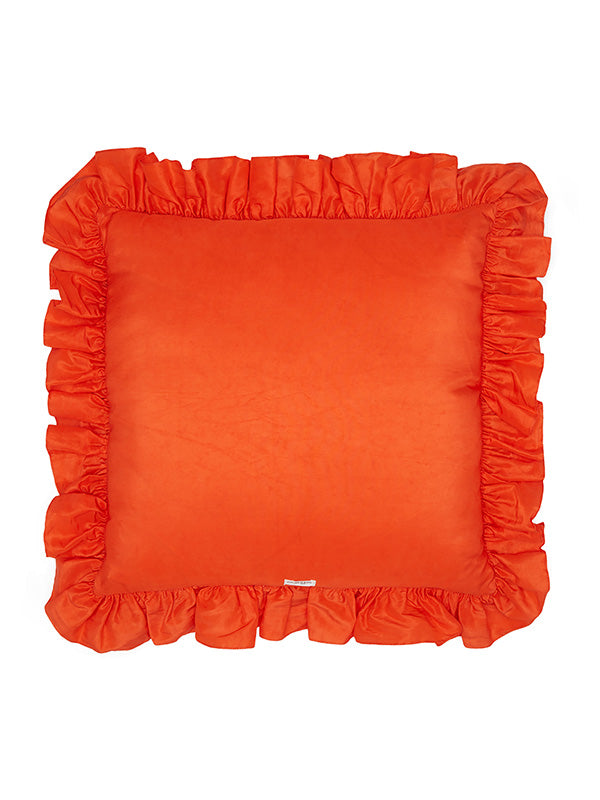 silk orange frilly cushion