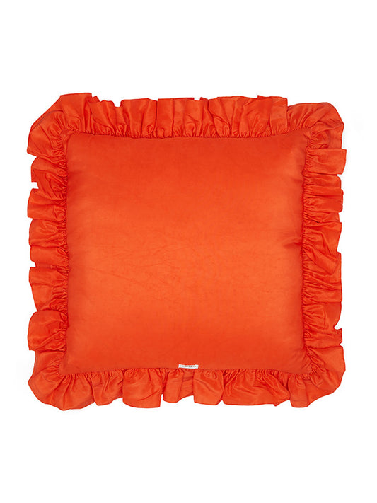 silk orange frilly cushion