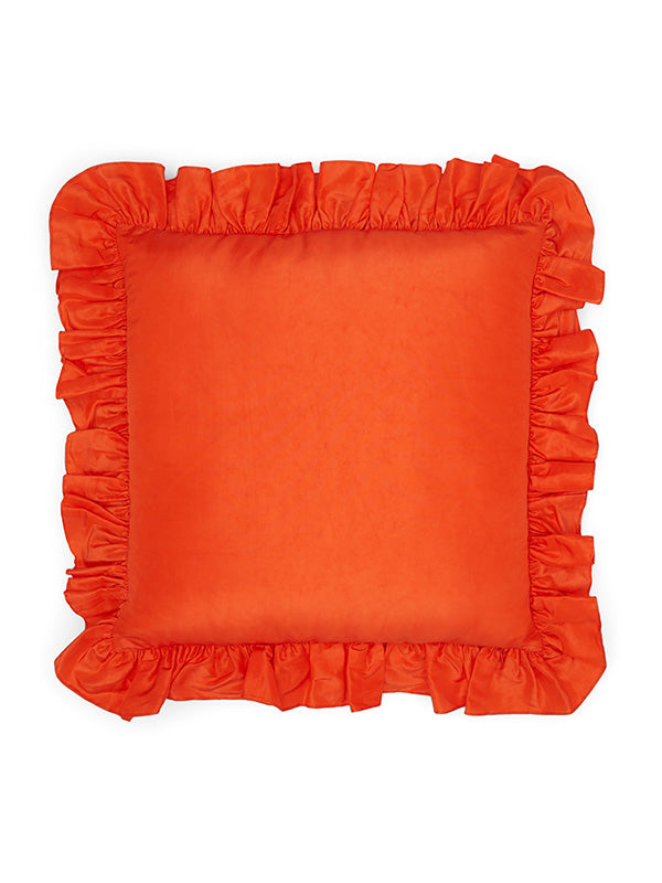 silk cushion with ruffle trim