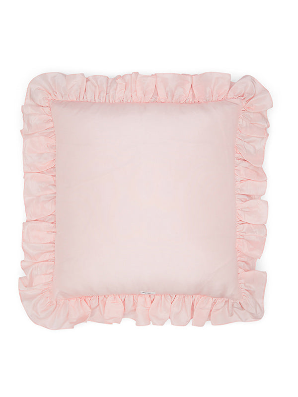 sustainable silk pink ruffle cushion