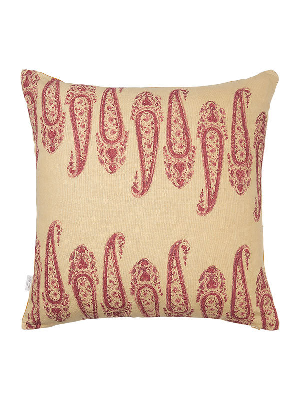 organic linen yellow and pink hand block printed cushion