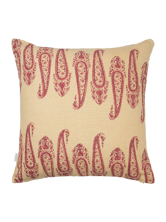 organic linen yellow and pink hand block printed cushion