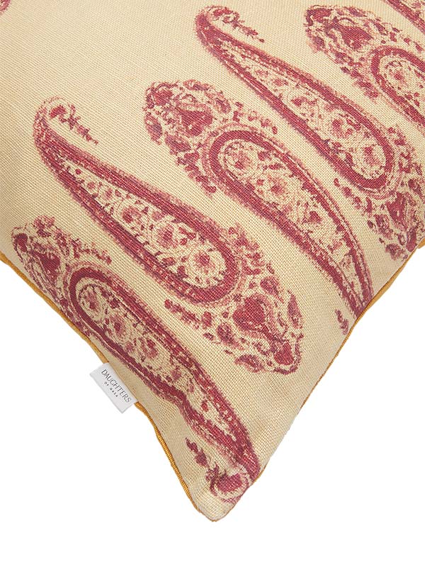 yellow and pink printed organic linen cushion