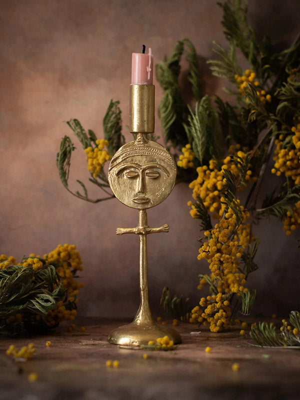 Akwaaba Doll Gold Candlestick Holder