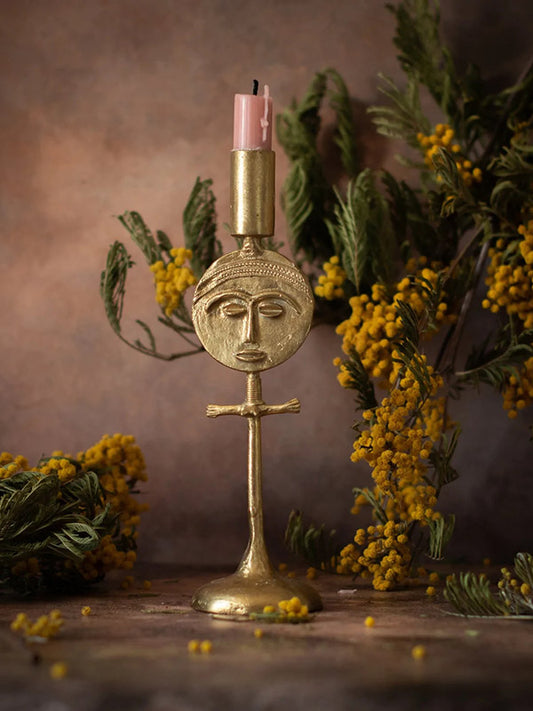 Akwaaba Doll Gold Candlestick Holder