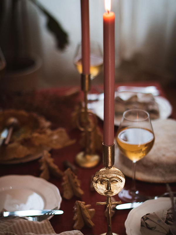 Akwaaba Doll Gold Candlestick Holder