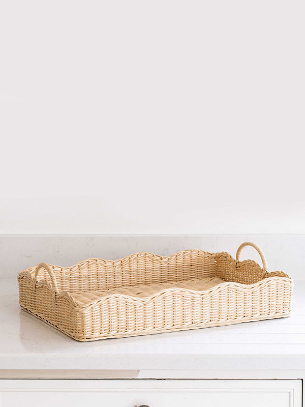 scalloped rattan tray